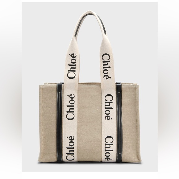 Chloe Handbags - Chloe Beige Canvas Tote with Black Accents
